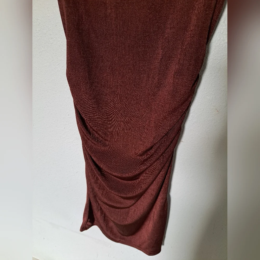 Brown Cowl Neck Dress - Picture 3 of 9